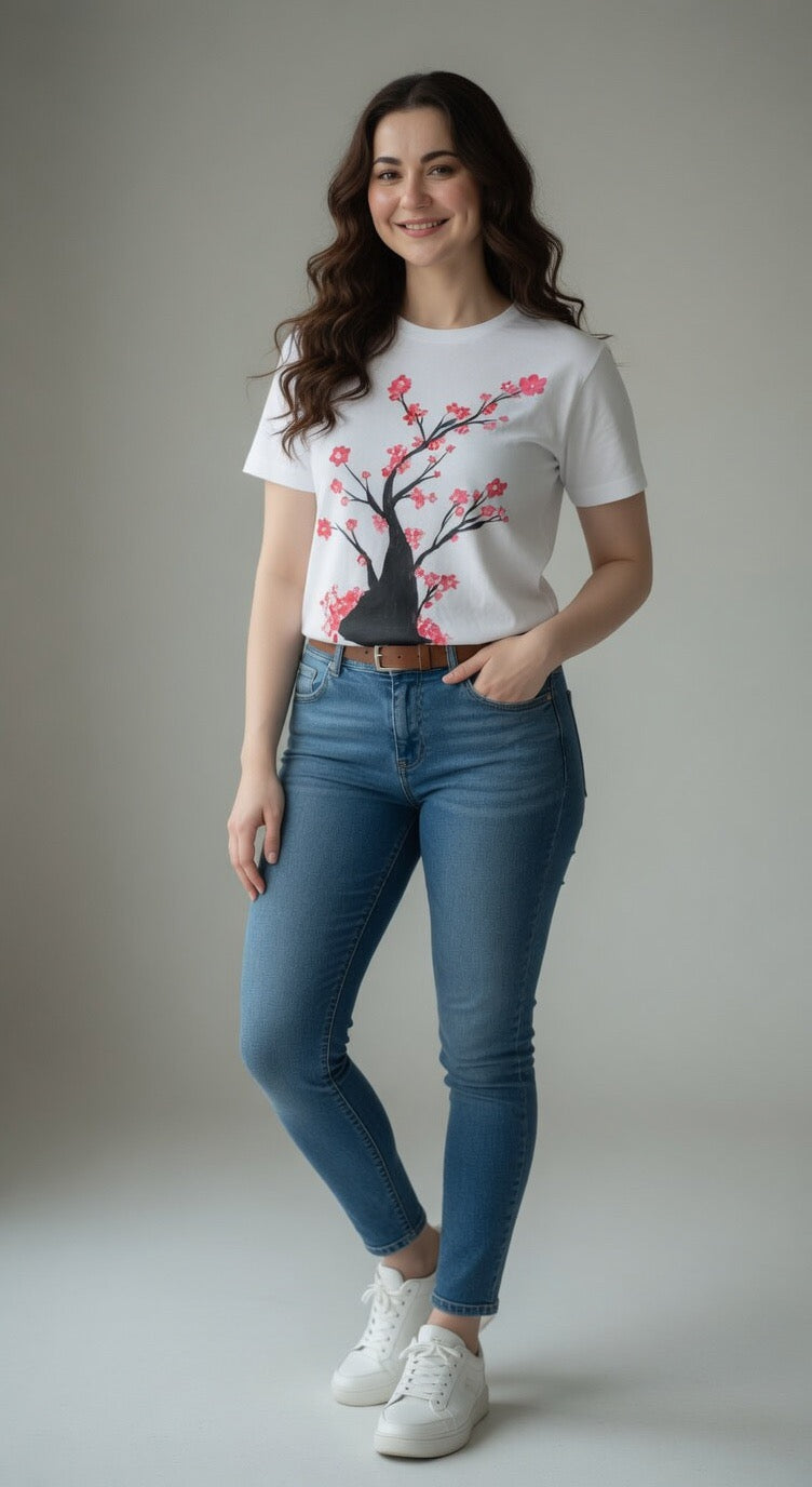 Cherry Blossom Cotton T shirt for Women
