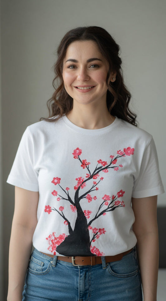 Cherry Blossom Cotton T shirt for Women