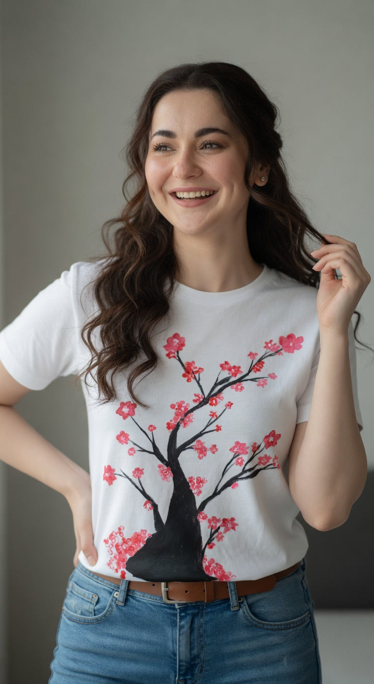 Cherry Blossom Cotton T shirt for Women
