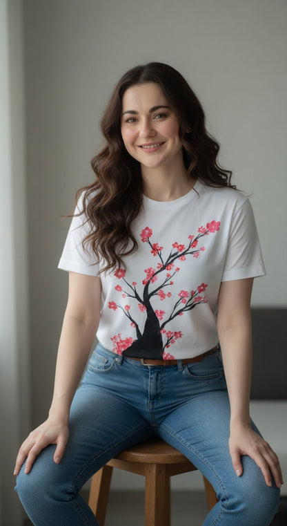 Cherry Blossom Cotton T shirt for Women