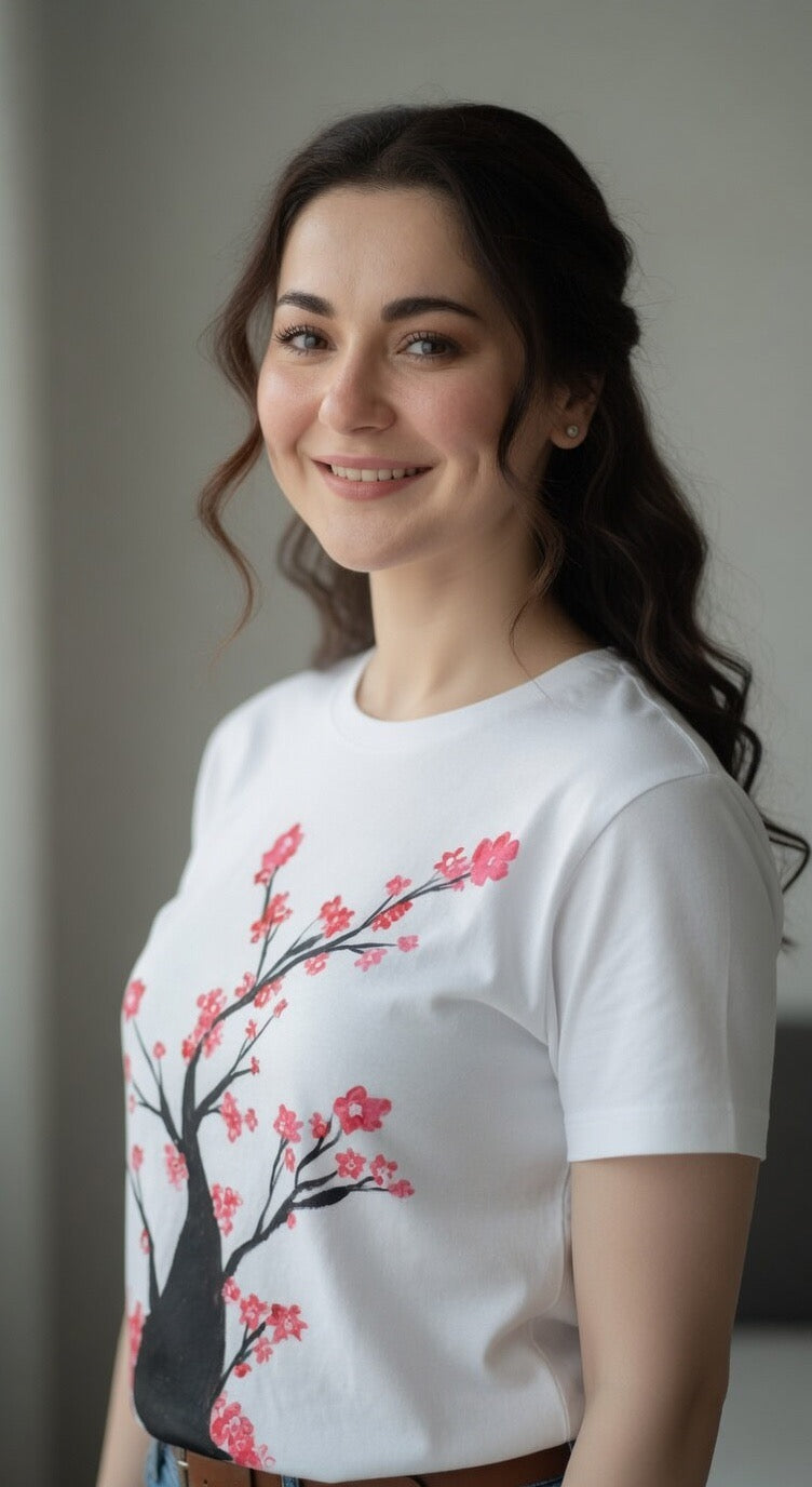 Cherry Blossom Cotton T shirt for Women