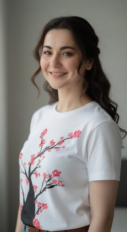 Cherry Blossom Cotton T shirt for Women