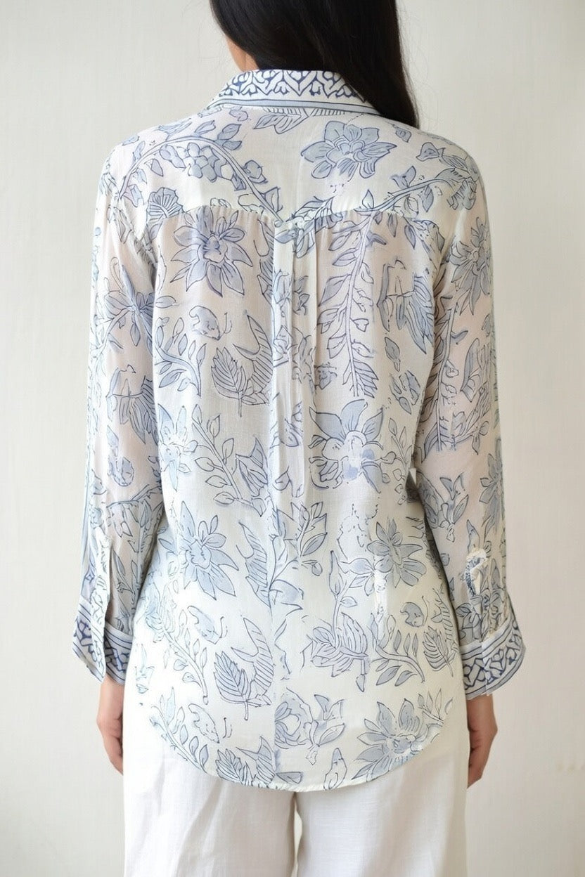 Block print button down shirt