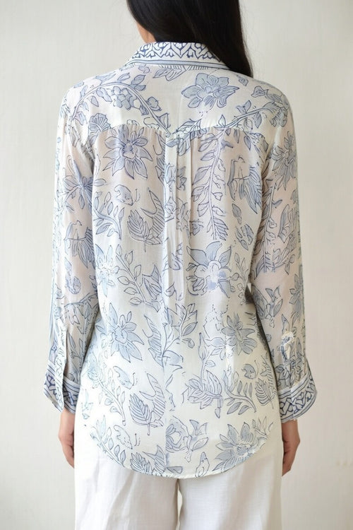 Block print button down shirt