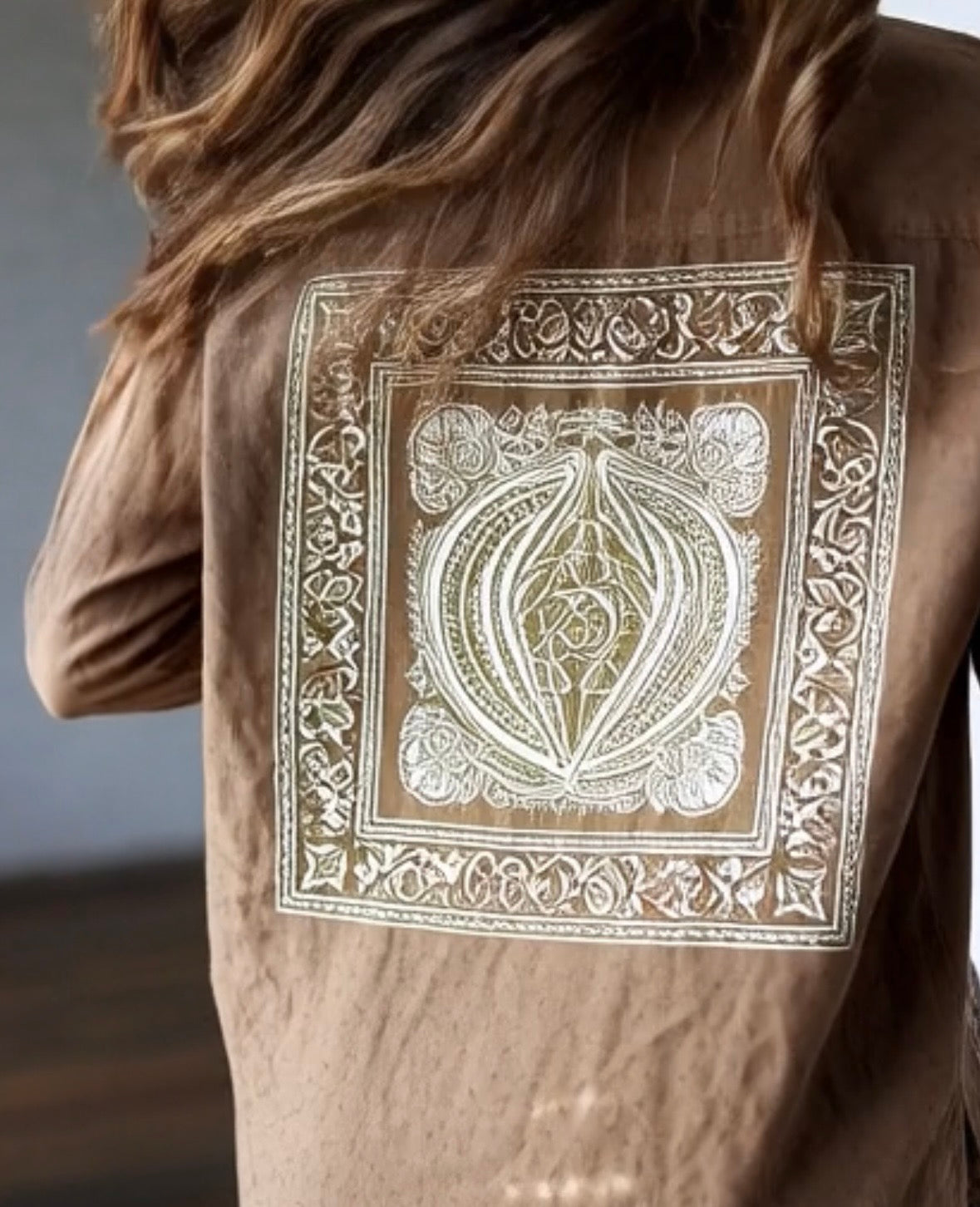 Earth-Tone Block Print Button-Down Shirt