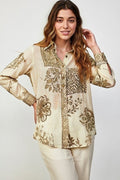 Beige Block Printed Button Down Shirt
