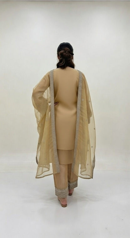 Golden Grace – 3 Piece Embroidered Organza Suit