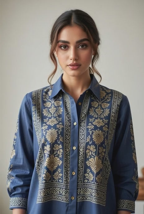 Blue Block Printed Button Down shirt