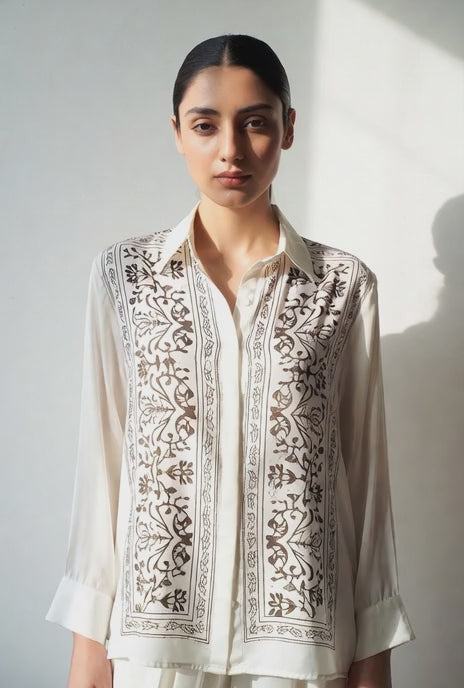 Hand Block Printed Button-Down Shirt for Women
